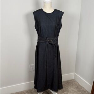 Calvin Klein Elegant Faux Denim Material Belted Dress